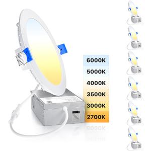 Ensenior 6 Pack 6 Inch Ultra-Thin LED Recessed Light with Junction Box, 2700K-6000K Selectable, 12W 110W Eqv, Dimmable, 1050LM High Brightness - ETL Certified (6000k/5000k/4000k/3500k/3000k/2700k - 6cct white)