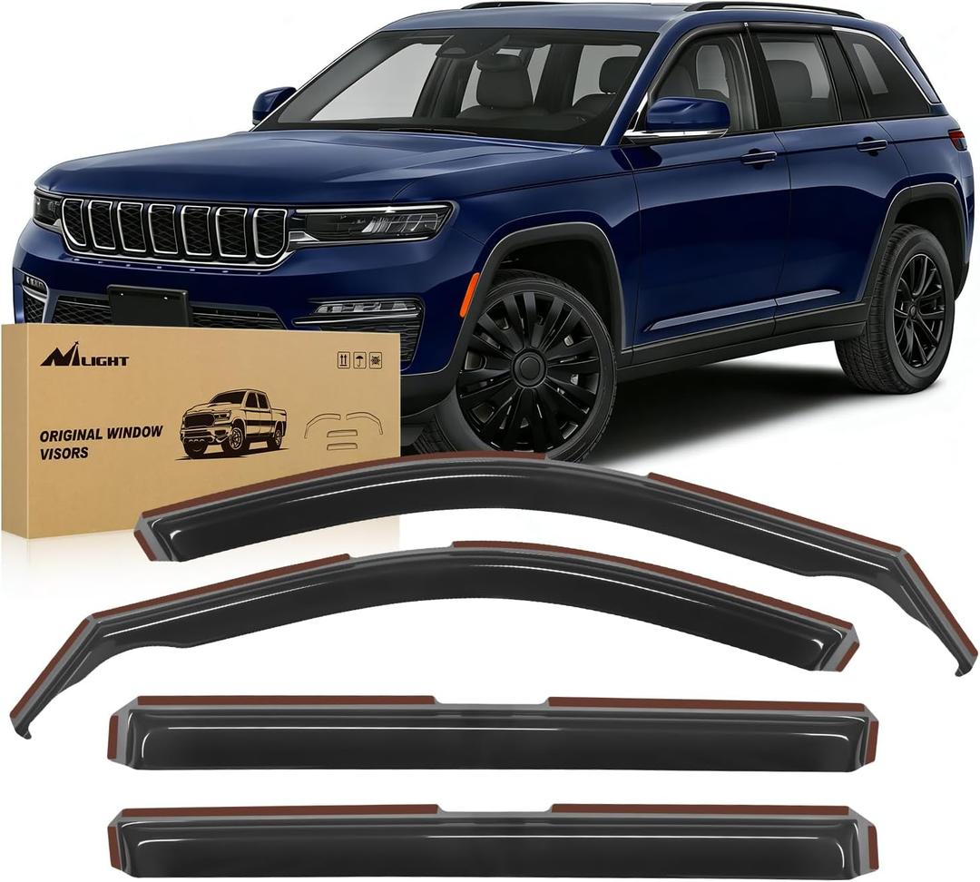 Nilight In Channel Rain Guards for Jeep Grand Cherokee L 2021 2022 2023 2024 2025 Side Window Deflectors Vent Visors, Smoke Tint, Car Window Shade for Rain/Snow, Reduce Wind Noise, Car Wash Safe, 4PCS
