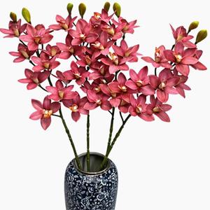 4pcs Artificial Cymbidium Orchid Flower Plant 3D Print Vanda 10 Heads Latex Phalaenopsis Flower (deep Pink)