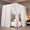 Mengersi Canopy Bed Curtains,Royal Breathable Private Space-Elegant Bed Curtains Bedroom Decor for Adults,White,Full Size