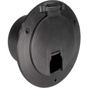 RecPro RV Black Power Cord Hatch Cover | UV-Stabilized Plastic | Snap Lock Door | Accepts up to 50 Amp Cord | Made in America