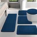 YIHOUSE Dark Blue Memory Foam Bathroom Rug Set 5 Piece, Absorbent Bath Mats, Non Slip Bath Mats for Bath Room Washable Dry Quickly Bath Rug Set for Bathroom Floor, Dark Blue Bath Mat Set 5 Piece