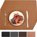 Waterproof Easy to Clean Non-Slip Heat Resistant Thick Faux Leather Placemats for Dining Table Set of 4,Brown