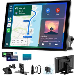 11'' Wireless CarPlay & Android Auto Screen for Car, Full Laminated HD Touchscreen, 4K Dash Cam, 1080P Rear Camera, 5GHz WiFi, Bluetooth 5.0, FM/AUX, Phone Mirroring, Voice Control, 64GB Card Included