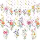 Rngmsi Wildflower Birthday Party Decorations - 48PCS Flower Party Decorations Floral Hanging Swirls Party Decor Wildflower Baby Shower Decoration Garden Themed Party Wedding Supplies for Women Girls