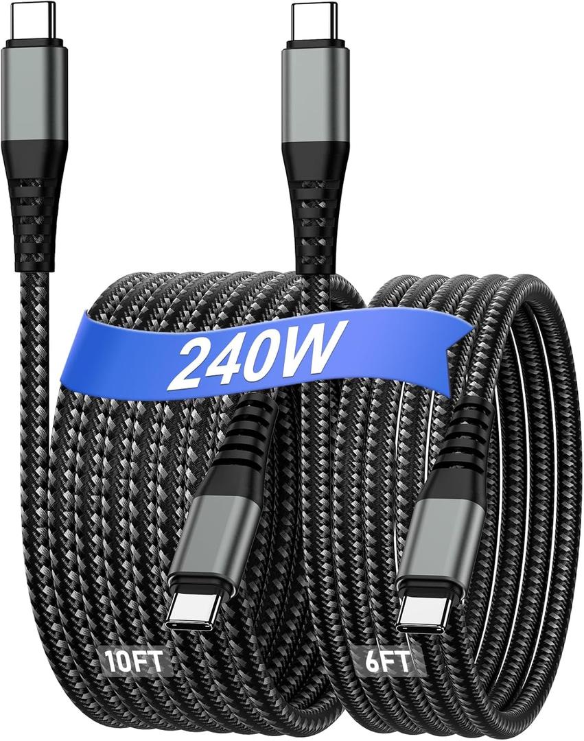 Cabepow 240W USB C to USB C Cable [2-Pack 6FT+10FT], USB C to C Fast Charging Cord, Braided Type C to Type C Cable for iPhone 17/16/15/Samsung S25/S24/MacBook/iPad/Switch/Android Phones&Laptops-Black