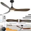 52 inch Outdoor Ceiling Fans with Lights,Smart Wood Ceiling Fan for Alexa,Google & APP Control,Indoor/Outdoor,3 Blades,3CCT Dimmable,Bronze Walnut,Downrod Mount for Patio Porch