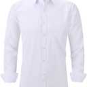 Long Sleeve Dress Shirts for Men - Regular-Fit Casual Button-Down Shirt with Pockets (White), Size: Medium