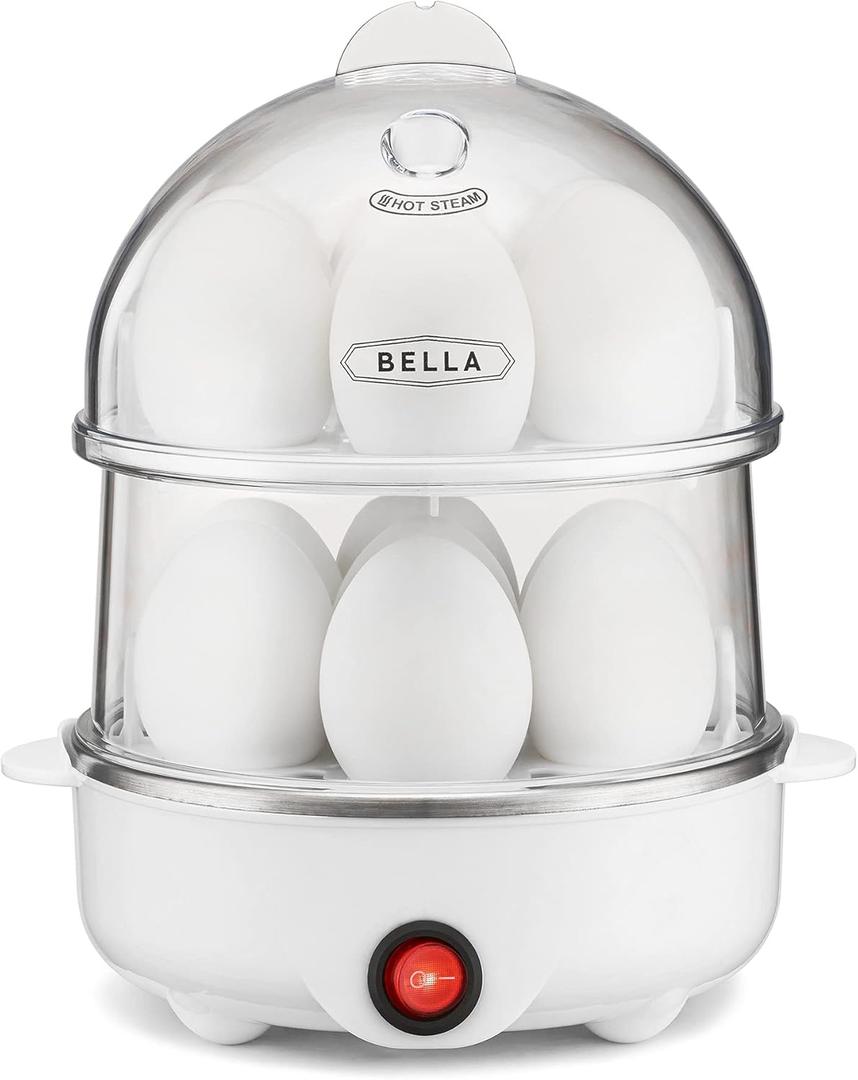 bella Rapid Electric Egg Cooker and Poacher with Auto Shut Off for Omelet, Soft, Medium and Hard Boiled Eggs, 14 Egg Capacity Tray, Double Stack, White