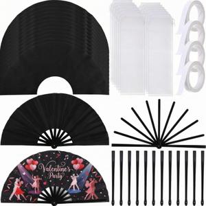 Novabright 40 Pcs Sublimation Hand Fan Blanks Bulk 13 Black Plastic Handle DIY and Craft Clack Folding Fan Large Clack Handheld for Line Dancing Wedding Party Decoration