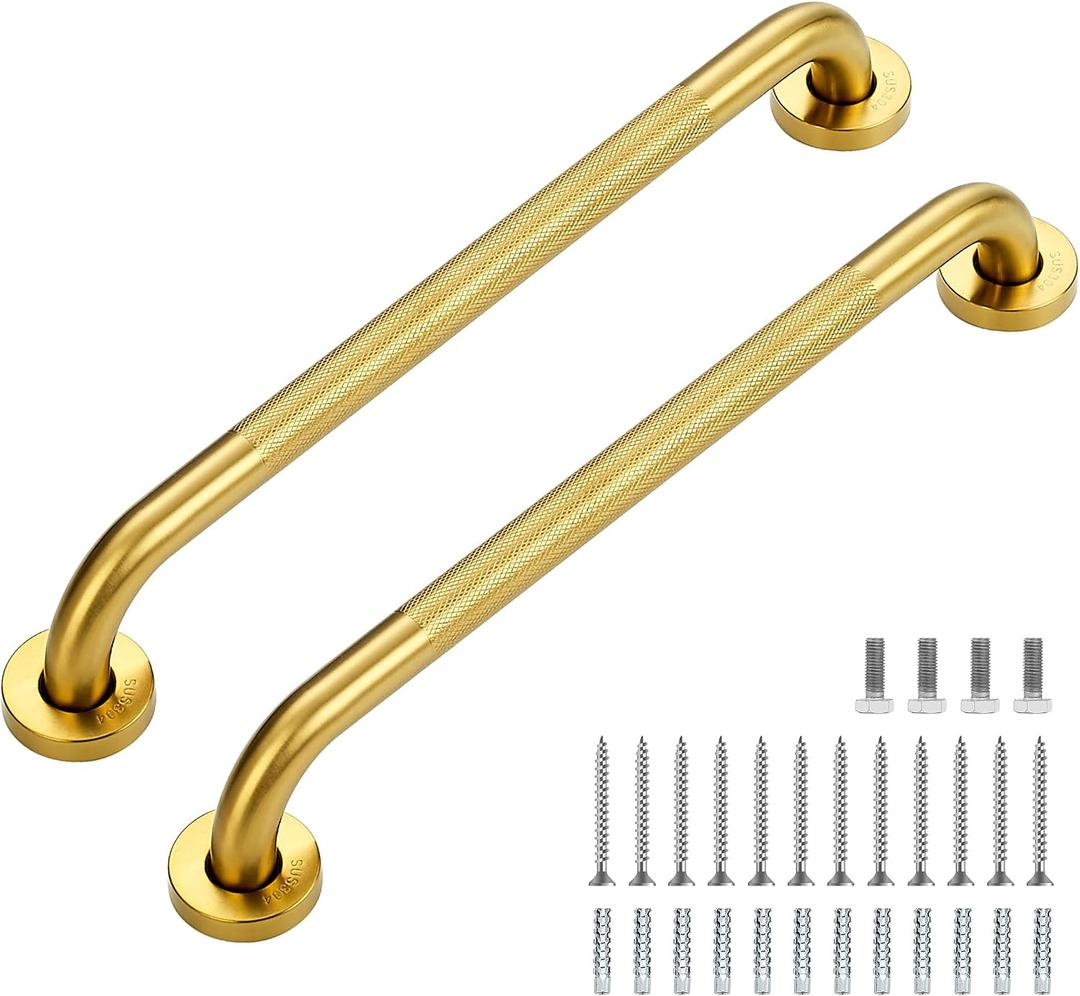 Grab Bars for Shower, 2 Pack 18-Inch Anti Slip Shower Handles for Elderly, Safety Shower Grab Bar, Stainless Steel Handicap Grab Bars for Bathroom,Toilet (Gold, 1" Diameter)