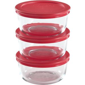 Pyrex Simply Store 16-Pc Glass Food Storage Container Set with Lid, 2-Cup & 1-Cup Round Meal Prep Containers with Lid, BPA-Free Lid, Dishwasher, Microwave and Freezer Safe,