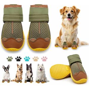 Dog Shoes for Small Dogs, Dog Boots & Paw Protectors for Hardwood Floors, Outdoor Dog Booties for Hot Pavement Winter Snow Hiking, Breathable Dog Shoes with Reflective Strips Army Green Size 3 (3 (width 1.77 inch) for 31-38 lbs)
