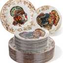 Nervure 60PCS Thanksgiving Plastic Plates - Vintage Turkey Dinnerware Set Includes 30PCS 10.25" Dinner Plate & 30PCS 7.5" Dessert Plate, Heavy duty & Reusable Plates, Perfect for Thanksgiving Party