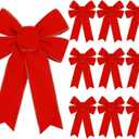 10 pcs Red Bows Christmas Tree Decorations,9x13Large Velvet Ornament Bow with Glitter Gold Edge for Xmas Home Wreath Fence Stairs Railing Fireplace Indoor Outdoor Front Door Decor