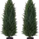 3.5ft Artificial Cedar Topiary Tree Potted Plants with UV Resistant Leaves for Home and Office Decoration-2 Piece Set