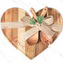 Patelai Heart Wood Cutting Valentines Charcuterie Board Bridal Shower Gifts Acacia Wood Cutting Board with Spoon and Fork for Couples Husband Wife, Newlywed Mr and Mrs