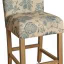HomePop Upholstered Counter Height Barstool, 24-inch, Blue and Tan Jacobean