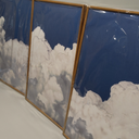 LHIUEM Large White Clouds Framed Canvas Wall Art Set Abstract Navy Blue Sky Natural Wall Decor Minimalist Modern Painting Artwork for Livingroom,Bedroom,Office Decor -24"x36"x3