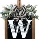 14 Last Name All Year Round Front Door Wreath, 26 Letter Welcome Sign Door Wreaths for Front Door Outside, Welcome Garland and Eucalyptus and Bow Suitable for All Seasons for Outdoor Decoration (W)
