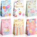 Censen 24 Pcs Birthday Goodie Bags for Boys Girls Party Favor Gift Paper Bags with Seal Stickers Colorful Candy Cases Bulk for Birthday Party Baby Shower Candy Supplies