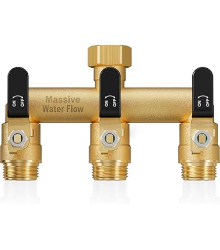 Hose Splitter 2 Way Heavy Duty, Full Flow Garden Hose Splitter with 3 Long Metal Handles, Brass Rust and Freeze Resistant Water Hose Bib Splitter