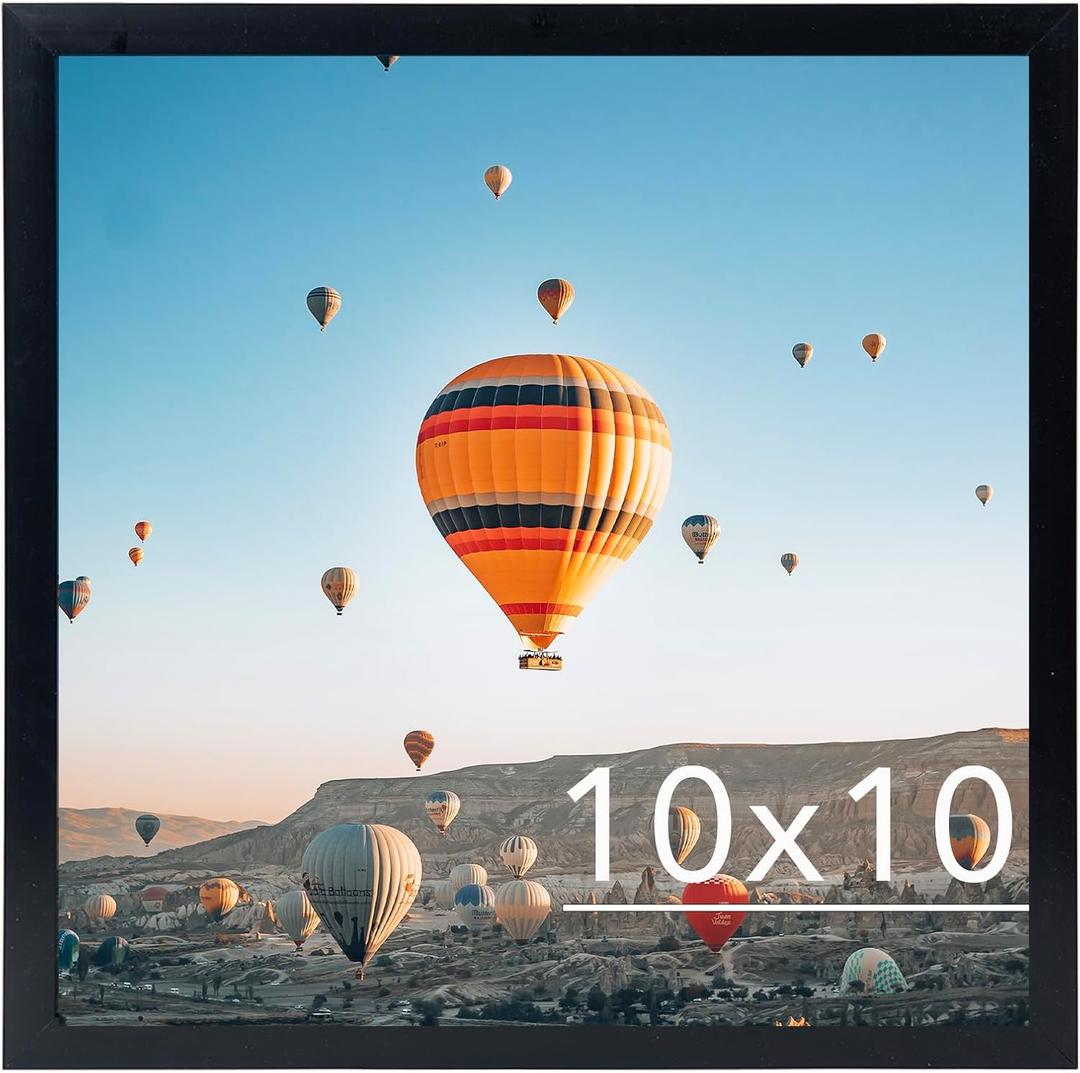 10x10 Picture Frame Black for Wall Hanging, Wall Mounting Horizontally or Vertically, 10 x 10 Square Wall Gallery Poster Photo Frame with Durable Shatter Resistant Plexiglass, Black