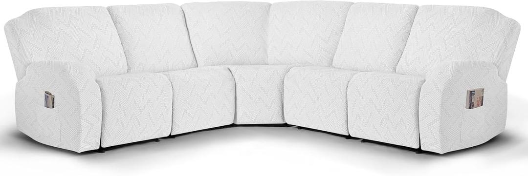Ruaozz Sectional Sofa Covers Oversized L Shape 5 Seat Recliner Couch Covers - Washable Soft Extra Large Sectional Covers with Pockets (Ivory)