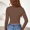 PRETTYGARDEN Womens Long Sleeve Shirts 2026 Fall Trendy Crewneck Slim Fit Asymmetrical Going Out Tops Ruched Tee Y2k Clothes (Brown, XL)