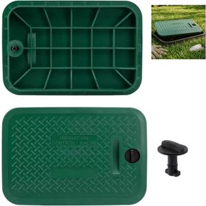 1pcs 113c Series Replacement Irrigation Valve Box Cover (12 x 17 Inch), Heavy Duty PP Sprinkler Box Lid with Protective Plug, UV-Resistant Water Valve Protector for Outdoor Lawn & Garden, Green