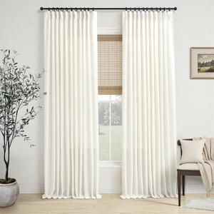 Extra Wide Pinch Pleat Linen Curtains 108 Inches Long 2 Panels for Living Room Sliding Patio Door 70 Inch Wide Boho Semi Sheer Floor to Ceiling Curtain Cream Ivory Pleated Drape 70x108 Large Window