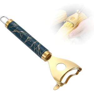 Cob Gobbler Corn Peeler Heavy-Duty Stainless Steel Corn Cob Stripper Tool,Corn Remover For Corn On The Cob,High-Efficiency Corn Stripper,Sharp Serrated Blade,Ergonomic Non-Slip Grip (1, Golden)