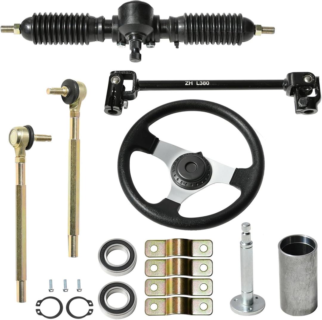JNDO Go Kart Steering kit 380mm Steering Shaft+340mm Rack and Pinion+300mm Steering Wheel+150mm Steering Column+240mm Tie Rods+80mm Sleeve Suitable for Buggy Quad Go Kart Golf UTV