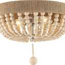 JONATHAN Y 14" Light Taupe and Polished Nickel 2-Light Wood Bead Iron Flush Mount, Farmhouse Bohemian Ceiling Light for Bedroom Hallway, UL Listed, LED Bulbs Included JYL1307A, 14.0 in