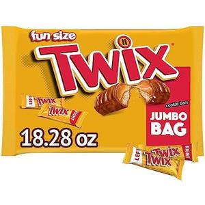 Pack Of 2 TWIX Fun Size Caramel Cookie Milk Chocolate Candy Bars Individually Wrapped Party Candy Chocolate Bars, 18.28 Oz Jumbo Bulk Bag, Best By: 07/2025
