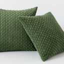 Kevin Textile Spring Throw Pillow Covers Soft Corduroy Decorative Set of 2 Boho Striped Pillow Covers Pillowcases Farmhouse Home Decor for Couch Bed Sofa Living Room 20x20 Inch Moss Green