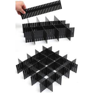 18Pcs Drawer Dividers, Adjustable Drawer Organizer for Socks, Underwear, Makeup, Can Help Tidy Kitchen, Bedroom, Dresser Black