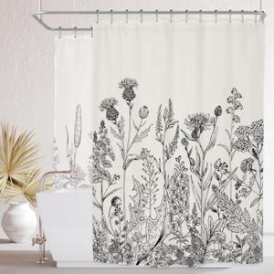 Riyidecor Clawfoot Tub Extra Wide Shower Curtain 180Wx72H Inch Flower Wrap All Around Circular Round Floral Wildflower Botanical Plants Herbs Decor Bathroom Polyester Waterproof Metal Hooks 32 Pack