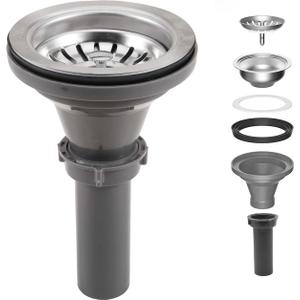 QruiLanTu 3-1/ 2'' ﻿Kitchen Sink Drain Kit Sink Drain Basket Sink Drain Assembly 304 Stainless Steel Sink Strainer Basket Stopper for Home Standard Kitchen Sinks （Tailpiece Included）