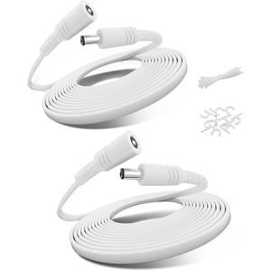 Basesailor 12V DC Extension Cable 20ft 2 Pack,5V 9V 2.1mm x 5.5mm 5521 Power Supply Adapter Long Flat Extender Cord,Female to Male Wire for Outdoor CCTV Security Camera,IP Network Camera,DVRs (White)