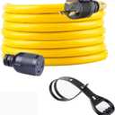 75FT Heavy Duty 3 Prong Generator Locking Power Cord NEMA L5-30P/L5-30R,10 Gauge SJTW Cable, 125V 30Amp Yellow Generator Lock Extension Cord with UL Listed