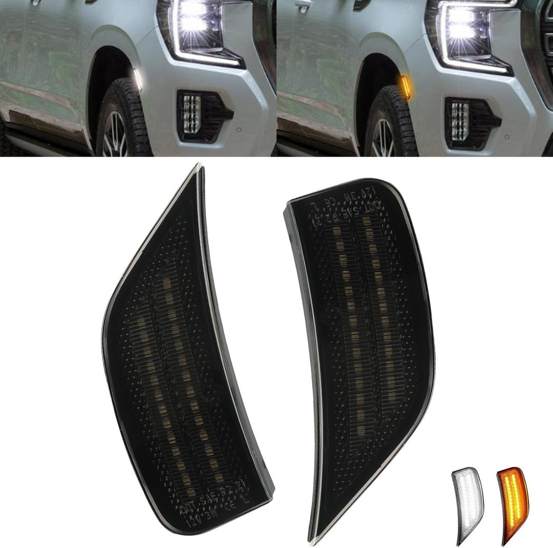 ROCCS Amber & White LED Side Marker Lights for 2021-2024 GMC Yukon/Yukon XL/Yukon Denali/Chevy Tahoe/Suburban/Escalade/Escalade ESV - Amber Turn Signal White DRL Parking Cargo Fender Light Accessories (Smoked) ROCCS Amber & White LED Side Marker Lights for 2021-2024 GMC Yukon/Yukon XL/Yukon Denali/Chevy Tahoe/Suburban/Escalade/Escalade ESV - Amber Turn Signal White DRL Parking Cargo Fender Light Accessories (Smoked)
