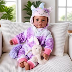 BABESIDE Black Baby Dolls Girl, 17 Inch Handmade Realistic Cute Soft Body Baby Doll Real Life Baby Dolls with Accessories for 3+ Year Old Girls Gifts, Pretend Play, Collection