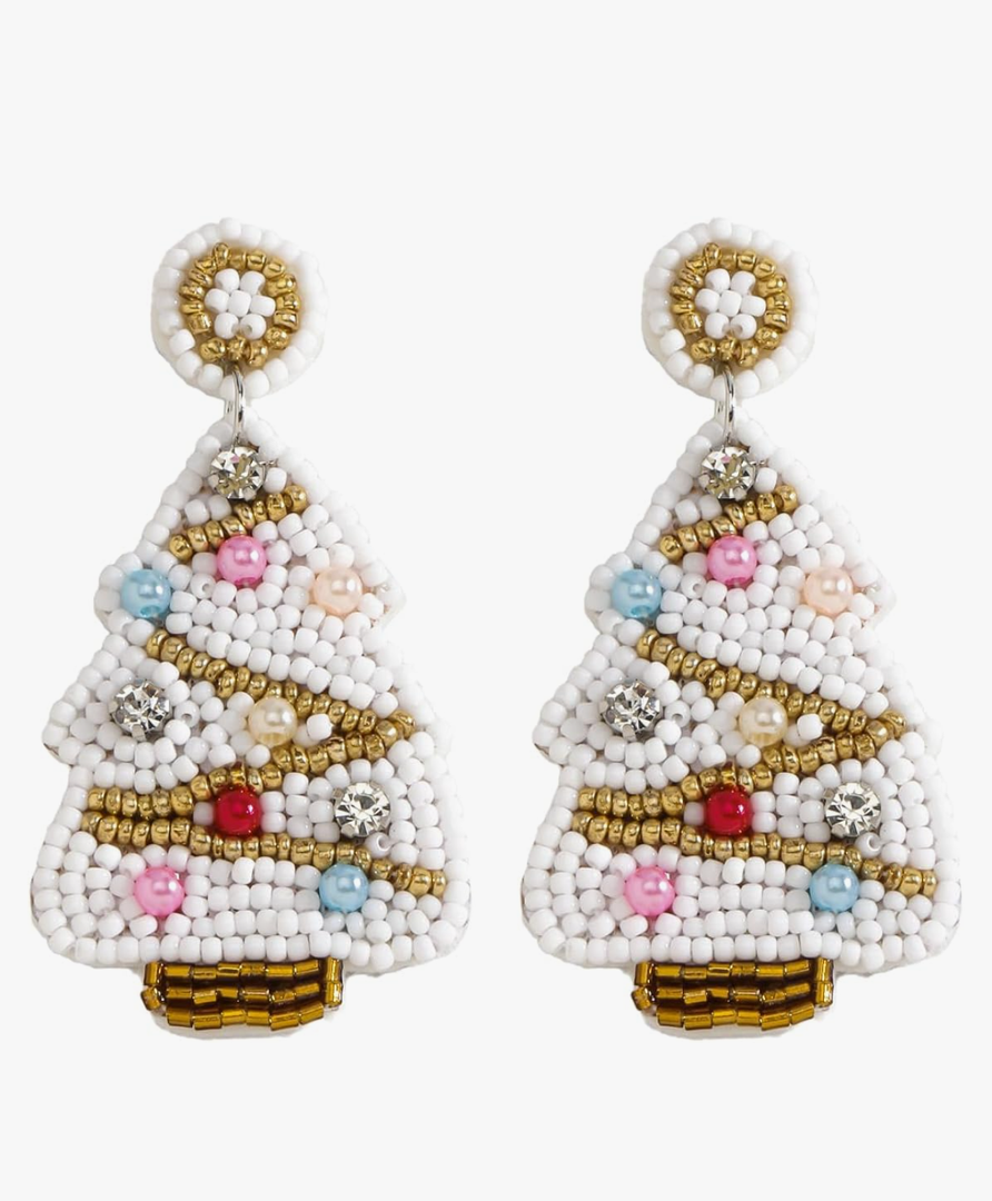 Beaded Christmas Tree Earrings for Women, Handmade Beaded Xmas Dangle Earrings, Lightweight Xmas Tree Earrings for Christmas Holiday Jewelry Gifts