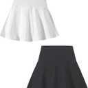 2 Pack Girls Skirts Elastic Flared Plain Tennis Skater Skirts with Built-in Shorts Kids Active Flowy Skorts (11-12 Years, Black/White)