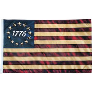 FRF 1776 Tea Stained Betsy Ross Flag 3x5 Ft, Vintage American 250th Anniversary 1776 Flags for Outside, USA 13 Colonies Banner Decoration with Canvas Header & 2 Brass Grommets