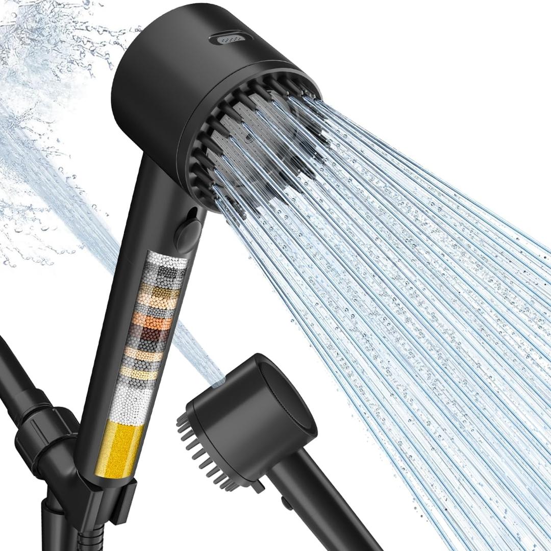 Cobbe Filtered Shower Head with Handheld, High Pressure 5 Spray Mode Showerhead with Filters, Built-in Power Wash for Hard Water - Remove Chlorine - Reduces Dry Itchy Skin, Black