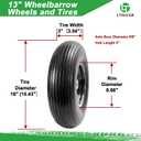 13" Flat-Free Wheelbarrow Tire - 4.00-6 Solid Rubber Replacement Tire for Garden Carts, Gorilla Carts & Hand Trucks, with 5/8" or 3/4" Bearings, Heavy Duty Utility Tire (1 Pack), 1 PCS