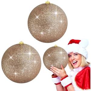 2Pack 8" Large Christmas Balls Christmas Tree Decoration Ornaments Glitter Christmas Hanging Balls for Christmas Tree Party Wedding Indoor Outdoor Holiday Decoration(Champagne Gold, 8inch-2pcs)