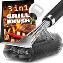 Grill Brush and Scraper-18 Adjustable Handle Safe BBQ Grill Brush for Outdoor Grill-Deep Grill Clearning Brush wih Bottle Operner Extra Strong BBQ Cleaner Accessories for Gas/Charcoal Grilling Grates